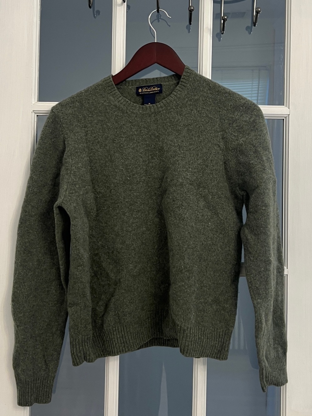 BROOKS BROTHERS Men's Olive Green Brushed Wool Crewneck Sweater Size M